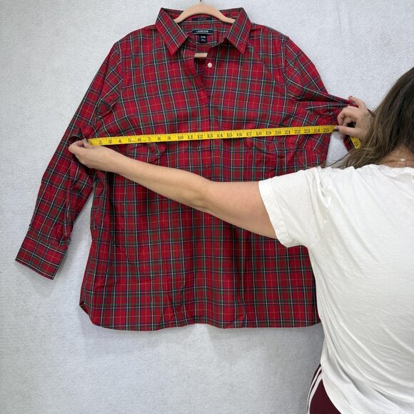 Lands' End Shirt Womens 22W Red Tartan Plaid No Iron Supima Cotton Long Sleeve - Picture 6 of 15